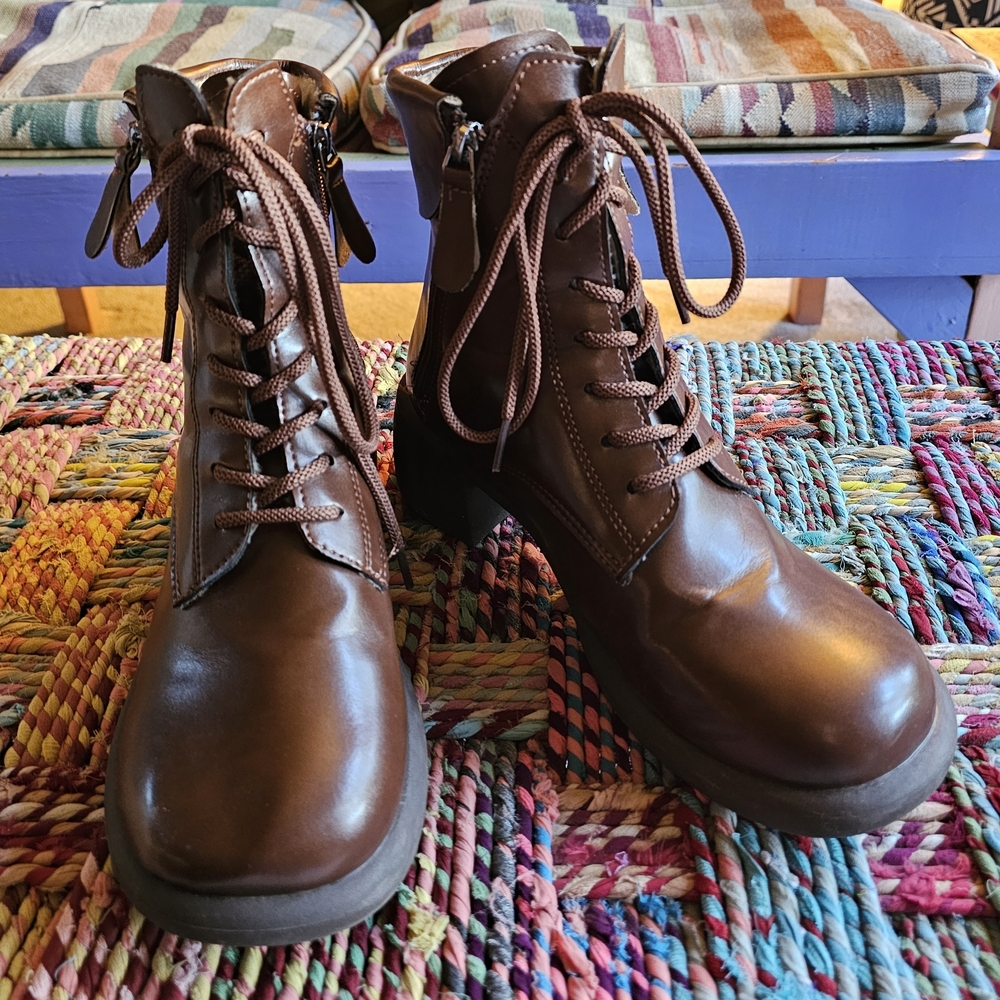 Brown Lace-Up Ankle Boots Double Zip 8